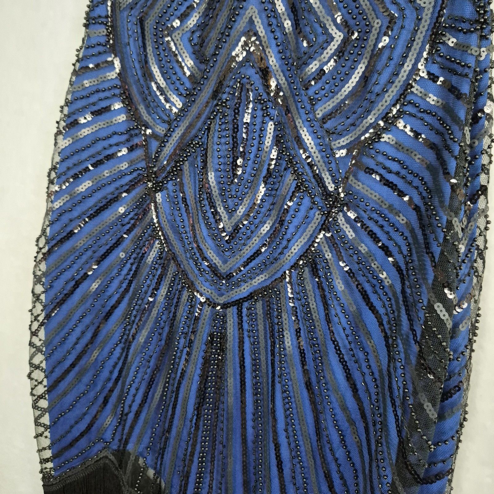 Ladies 1920s Roaring 20s Flapper Gatsby Blue Black Sequins Dress Small Fringe. — image 6 of 8